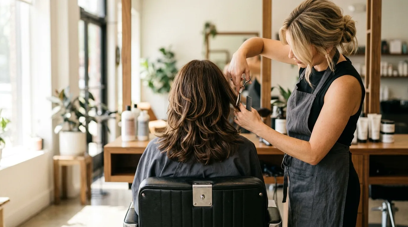 Hairdresser cutting hair