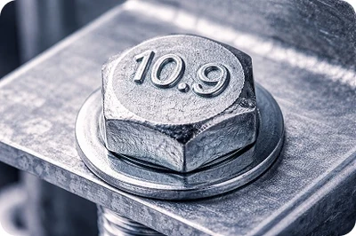 Šroub s pevnostní třídou 10.9 na ocelové desce.