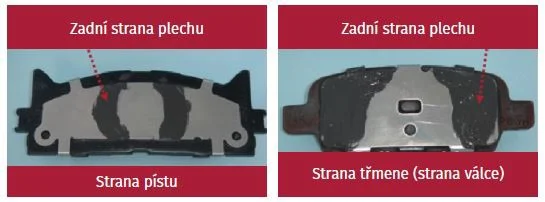Zadní strana plechu brzdového třmenu s vodítkem.
