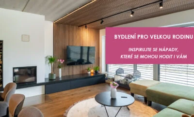 Moderní obývací pokoj s tmavým nábytkem a světlou podlahovou dřevinou.