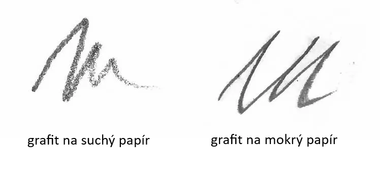 Porovnání grafitu na suchém vs. mokrém papíru pro ilustraci techniky.