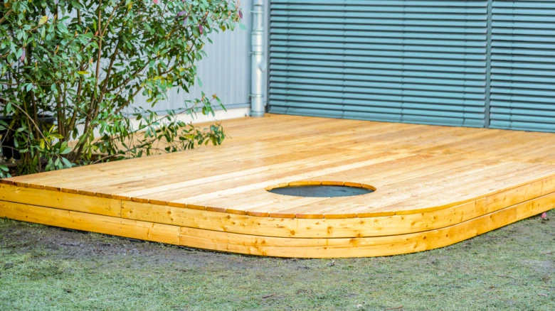 Wooden deck with circular cutout
