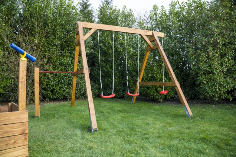 Homemade wooden swing set