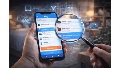 Ruka drží telefon s aplikací pro detekci skrytých kamer na domovní síti.