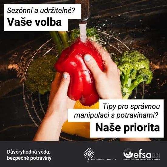 Ruční myje červenou papriku s brokolicí pod tekoucím vodou.