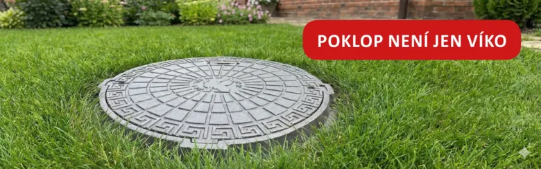 Ozděný poklop v trávníku jako dekorativní prvek pro zahradu.