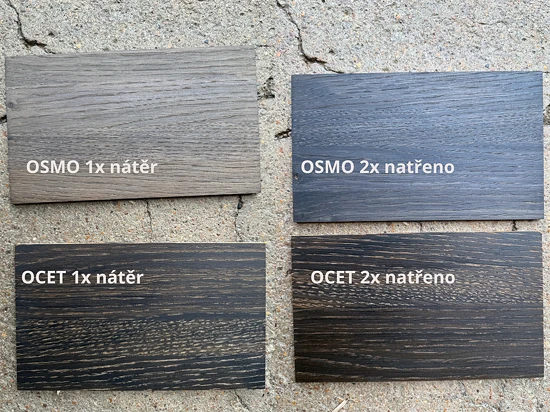 Porovnání výsledků nátěrů dřevo Osmo a Ocet jednou nebo dvakrát