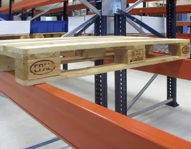 Wooden pallet on racking