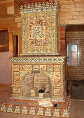 Decorated tiled fireplace