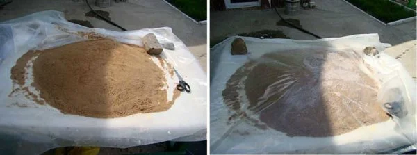 Mokrý beton rozložený na plastu pro výrobu sochy vlastníma rukama