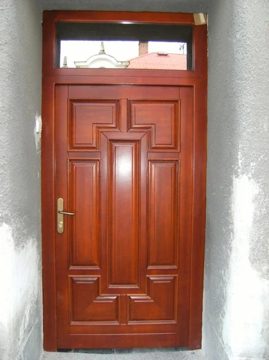 Wooden door with glass panel